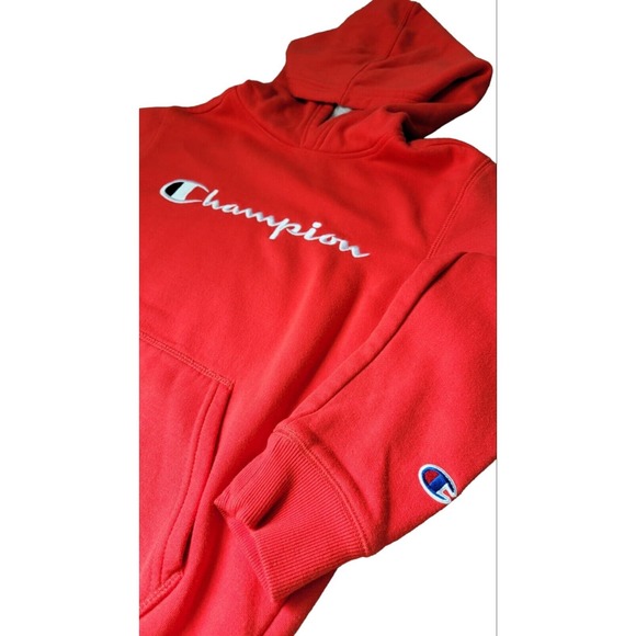 Champion Youth Boys Hooded Pullover Embroidered Sweatshirt Sweater Red Sz Large - Picture 4 of 6